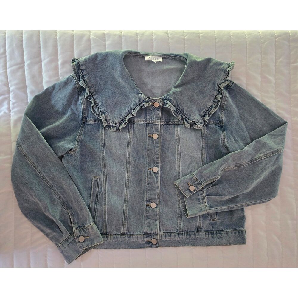 Mable Ruffle Collar Denim Jacket Women's Size XL Peter Pan Collar Cottagecore